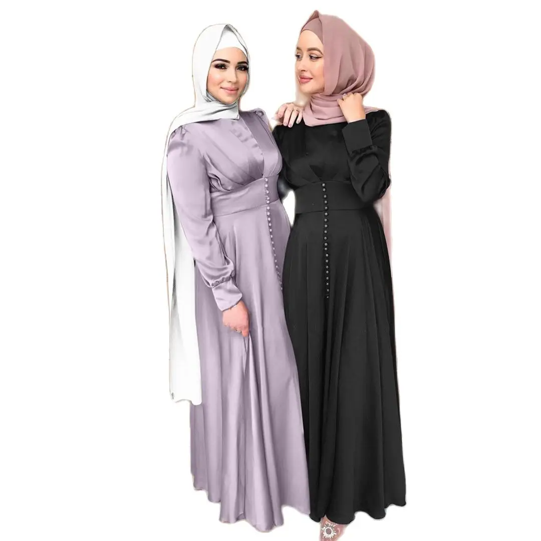 Женское длинное платье в мусульманском стиле, Элегантное Атласное длинное платье из Дубая и Турции, мусульманское женское платье, европейс...