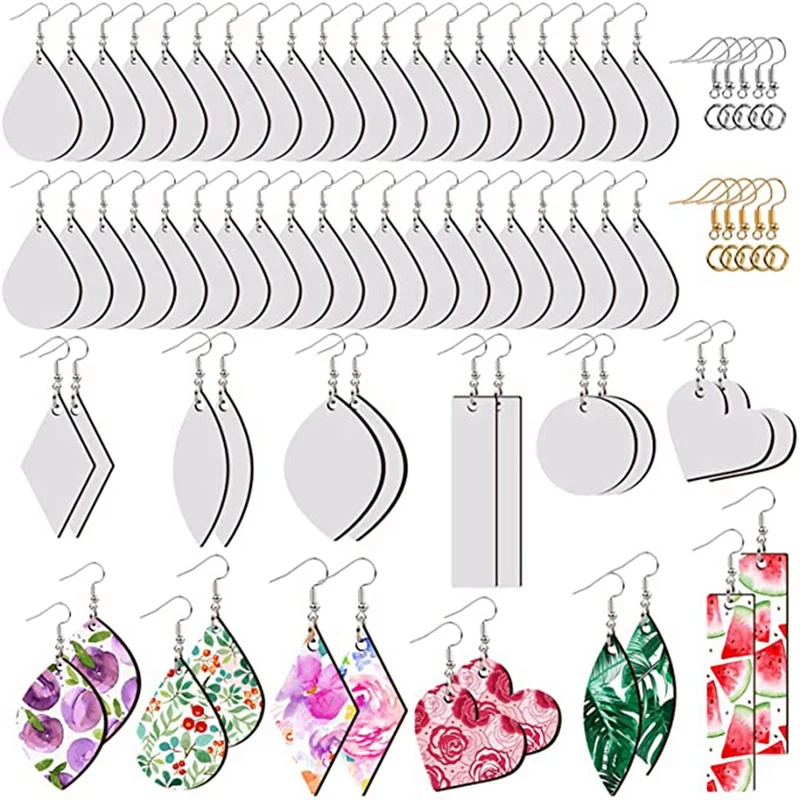 

52Pieces Sublimation Blank Earrings, Unfinished Heat Transfer Earring Pendant With Earring Hooks For Jewelry DIY Making