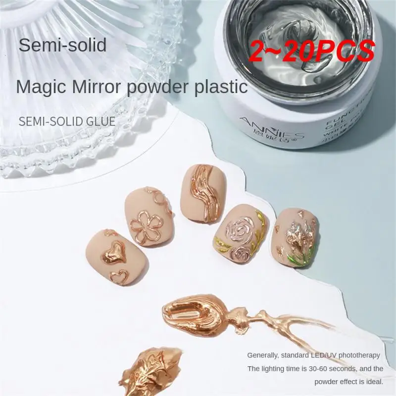 

2~20PCS Canned Mirror Powder 3D Semi Solid Modeling Adhesive Non Flowing Phototherapy Adhesive Nail Enhancement Nail