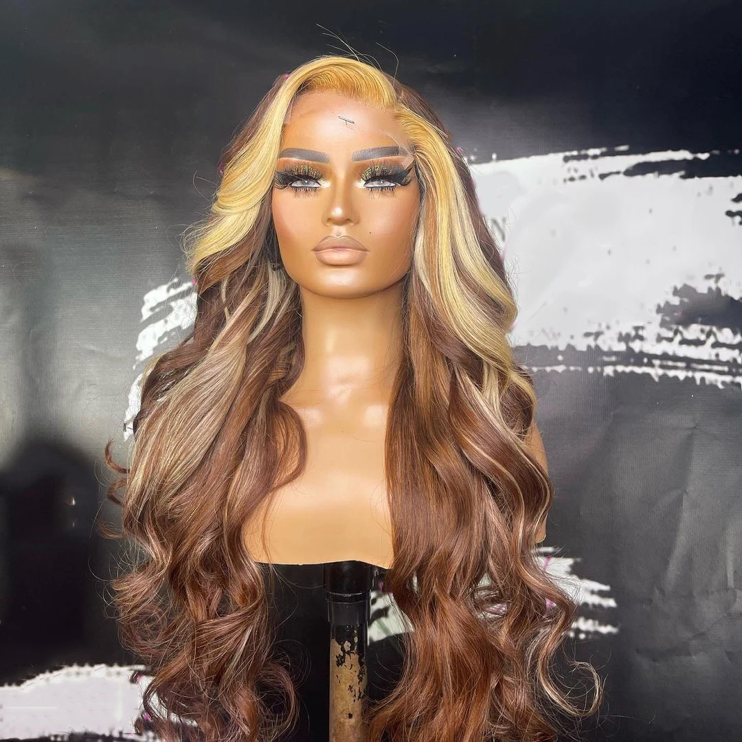 

613 Blonde Highlights Colored Ginger Lace Front Wig Pre Plucked 13x6 Lace Front Human Hair Wigs for Women Remy Hair Long Wavy