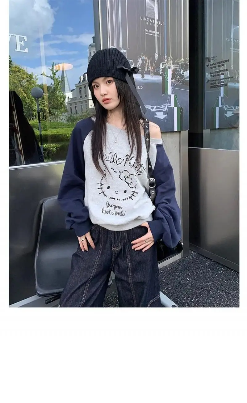 Популярный свитшот с принтом Kawaii Sanrio HelloKitty для девочек милые свободные