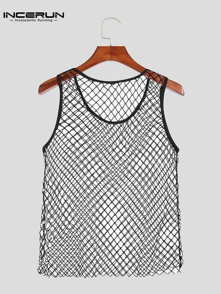 

American Style New Men's Sexy Leisure Waistcoat INCERUN Tops 2022 Casual Male Party Wear Breathable Mesh Sleeveless Vests S-5XL