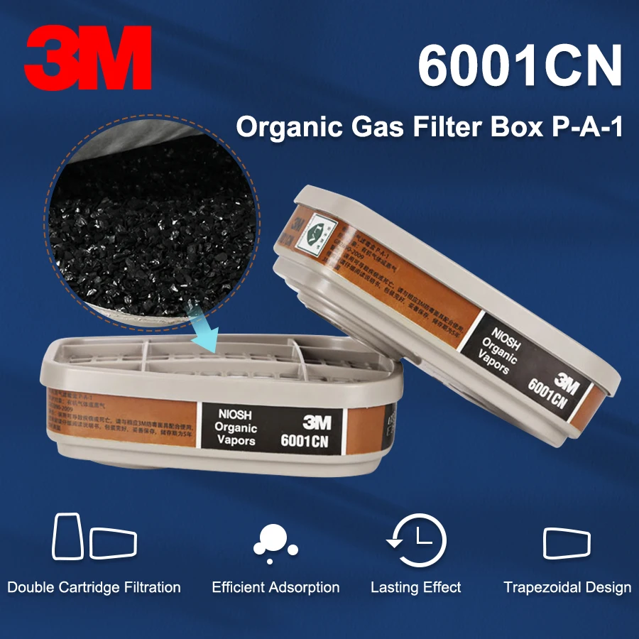 

2PCS 3M 6001CN Activated Carbon Filter Cartridge Chemical Organic Vapor Benzene Respirator for 7502 6200 6502 6800 Face Mask