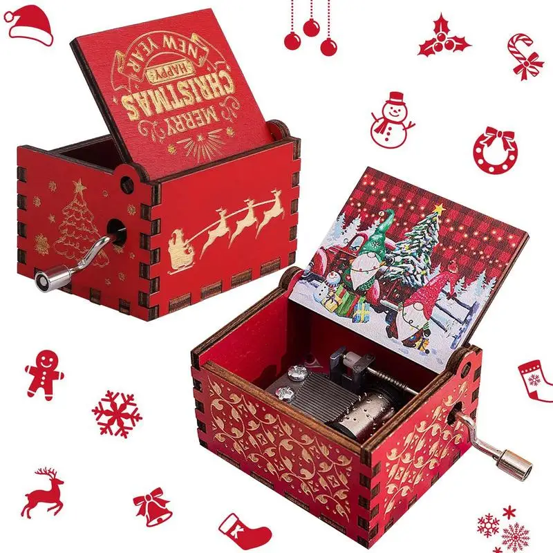 Carving Wooden Hand Crank Music Box Santa Claus New Year Christmas Gift For Children Gifts