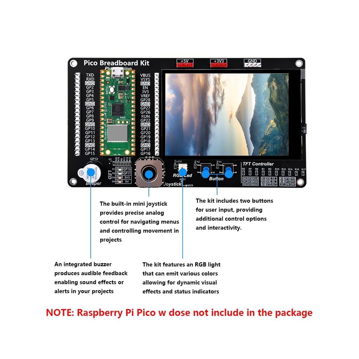 Для Pico/Pico W GPIO дополнительный модуль с 3 5 дюймовым сенсорным экраном RGB светильник