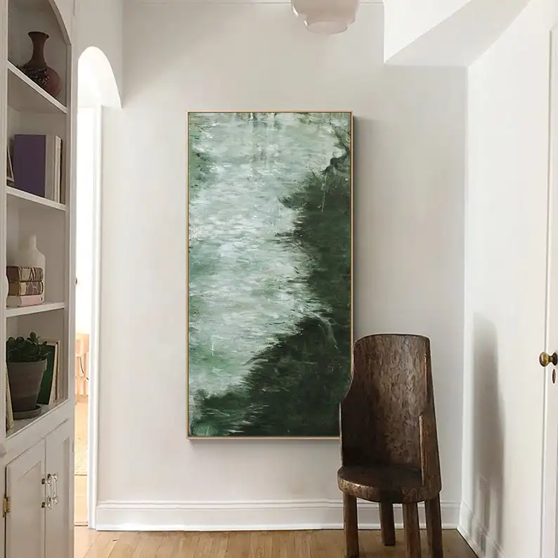 

Extra Large Green Abstract Painting On Canvas Green And White Abstract Painting Minimalist Art Original Abstract Painting Mural