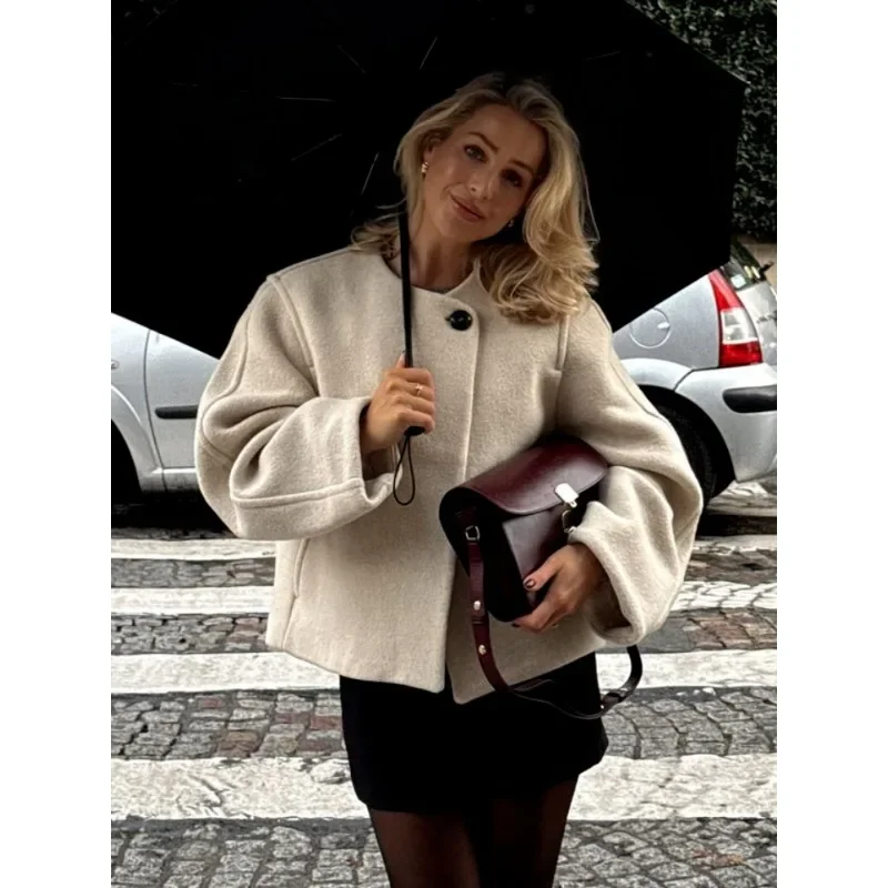 2024 однотонная элегантная шерстяная куртка на одной пуговице - Цена: 2452