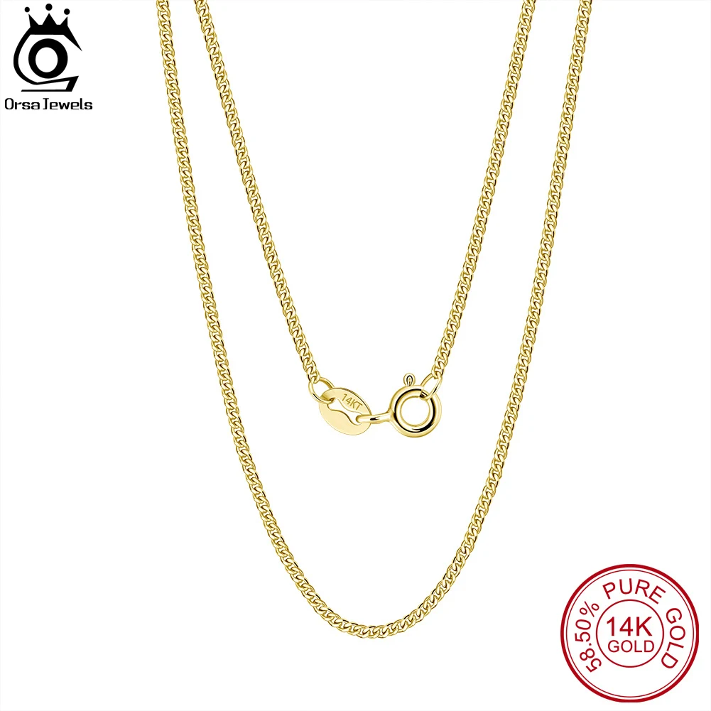 

ORSA JEWELS Подлинная 14K твердая желтая Золотая бриллиантовая огранка кубинская цепочка ожерелье настоящая AU585 14K Золотая Женская Мужская цепочка на шею GC04