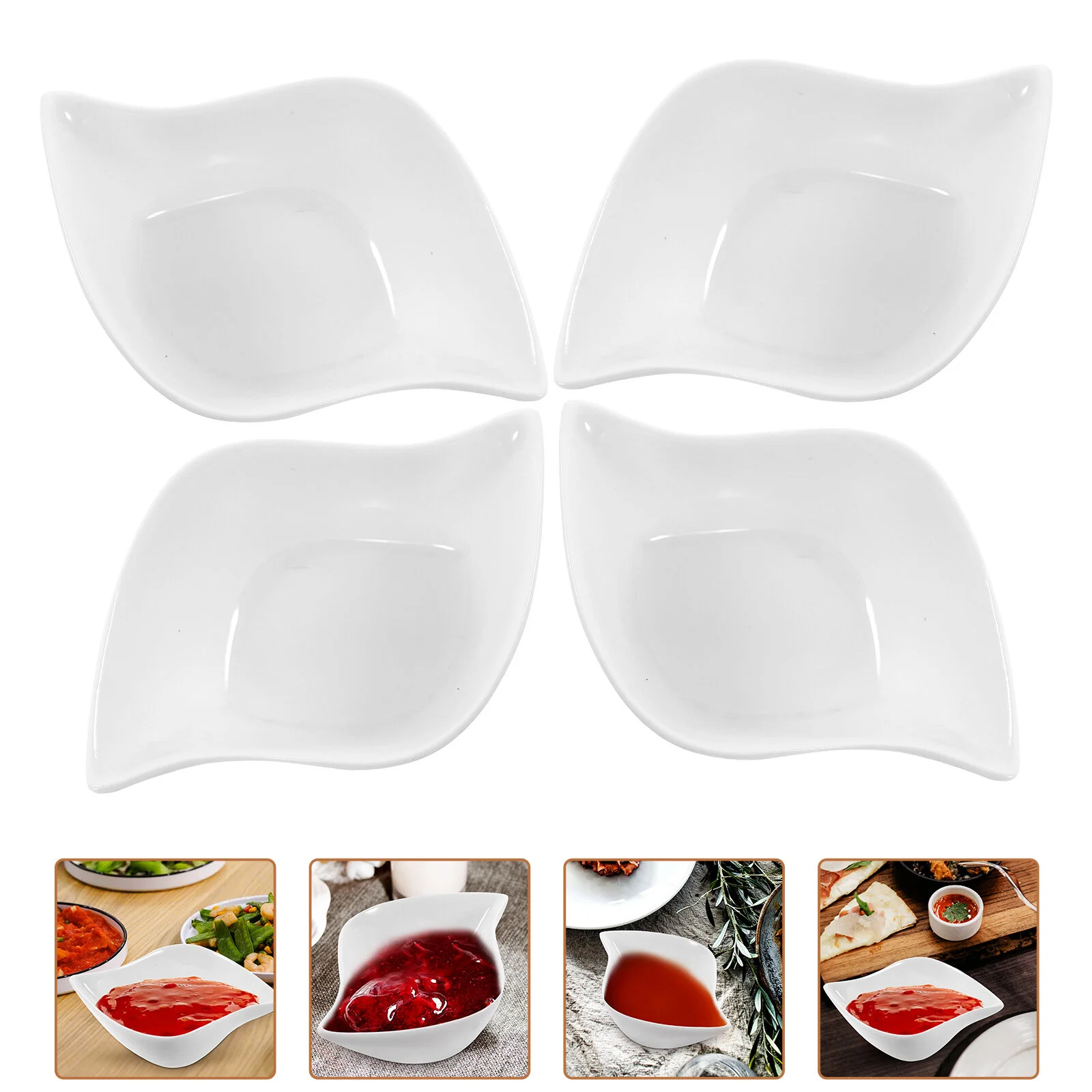 

4 Pcs Set Small Dipping Bowls Ceramic Sauce Container Plate Snack White Ceramics Condiment Sauce