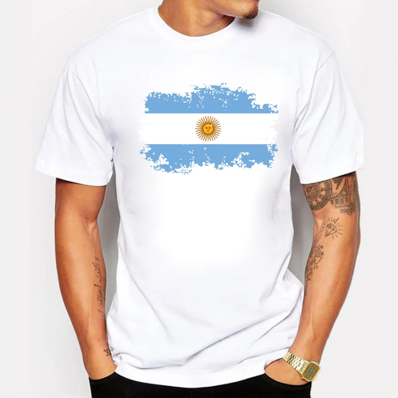 

Argentina National Flag Tee Shirts Short T-shirts Nostalgic Style Summer Star Players Maradona Messi Fans Cheer Tshirts For Men