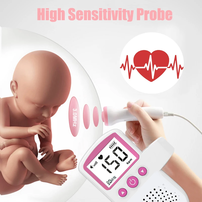 9 Weeks Testable Fetal Doppler hand-hold Pocket portable Baby heart pregnancy Ultrasound fetus doppler Detector machine monitor |