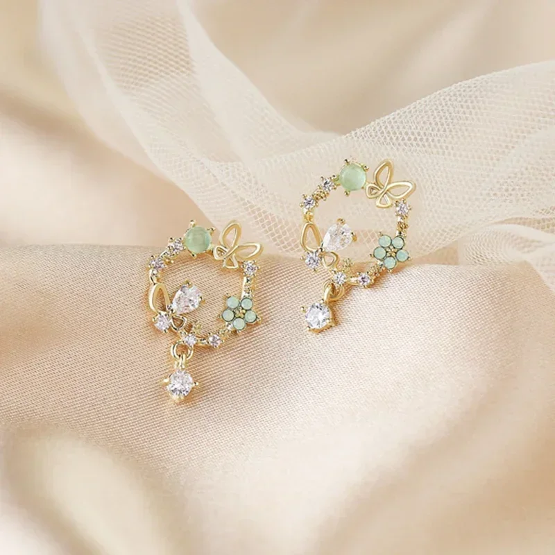 Женские серьги-гирлянды в виде бабочек серебро пробы