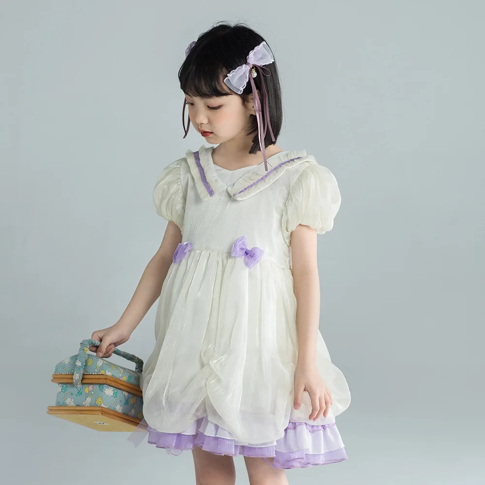 

2022 New Girls Mesh Princess Dress Summer Lolita Style Children Puff Sleeve Dress Fashion Kids Cute Cothing A079
