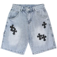 summer street trend denim shorts patch leather ten thousand needle embroidery design womens five point pants