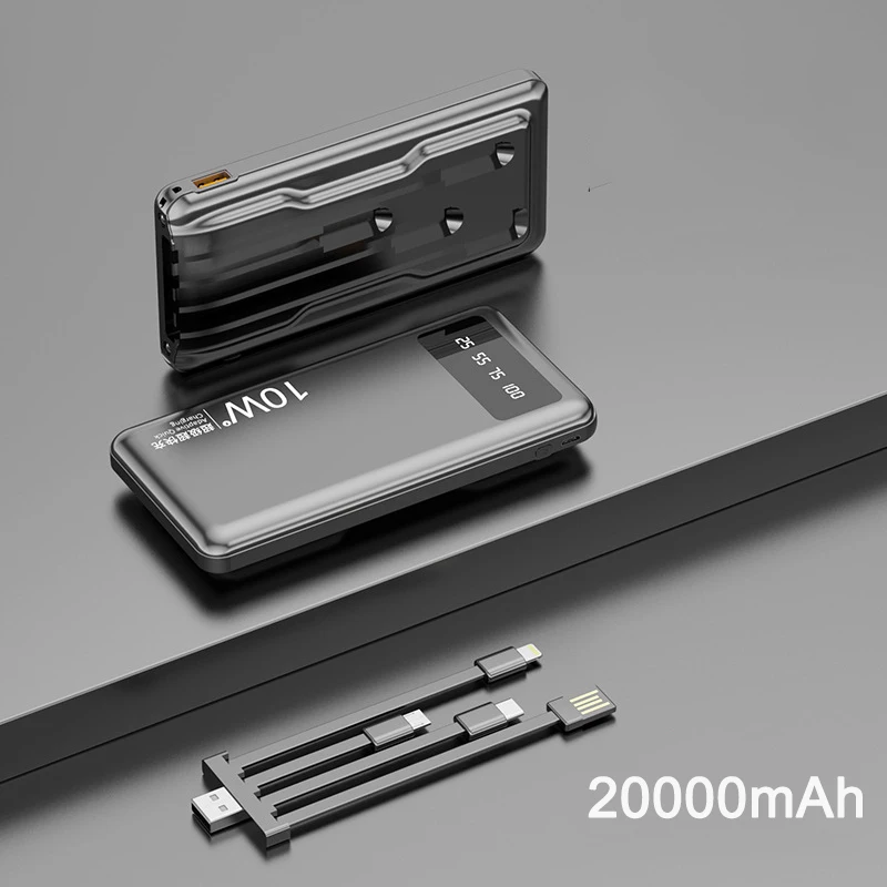Внешний аккумулятор 20000 мАч со встроенными кабелями и функцией быстрой зарядки