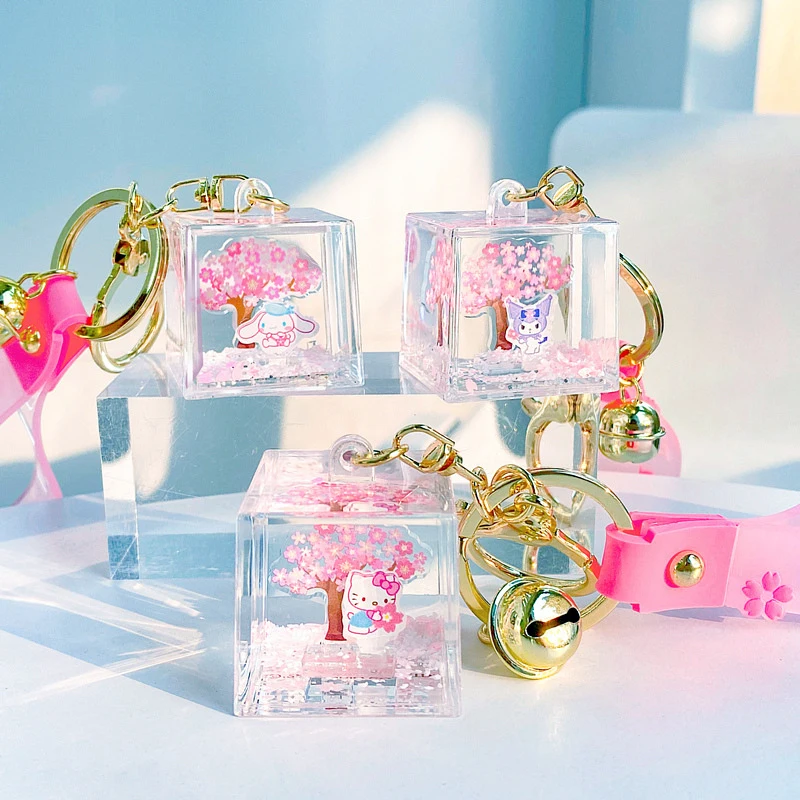 

Kawaii Sanrio Keychain Hellokittys Cinnamoroll Kuromi Cartoon Cute Cherry Blossom Bag Accessories Anime Sweet Pendant Girl Gift