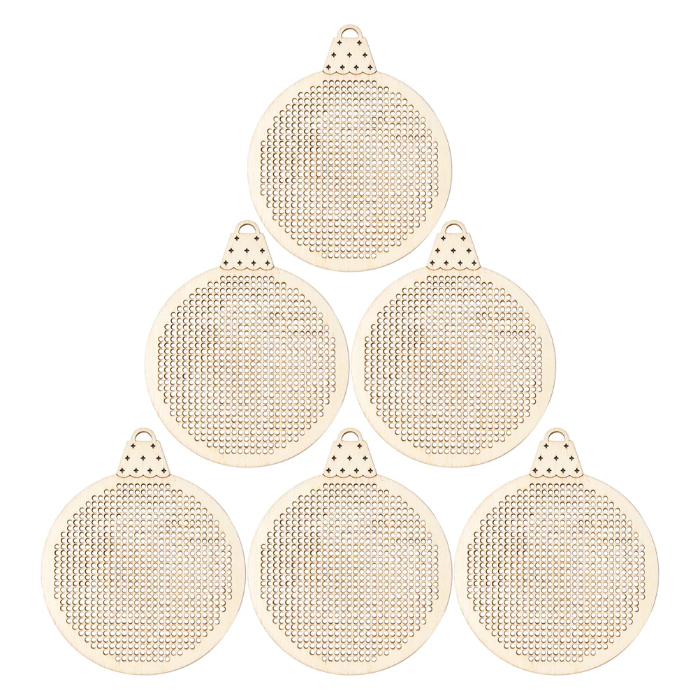 

6 Pcs Cross Stitch Christmas Embroidery Wooden Chip Slices Board DIY Cross-stitch Pendant
