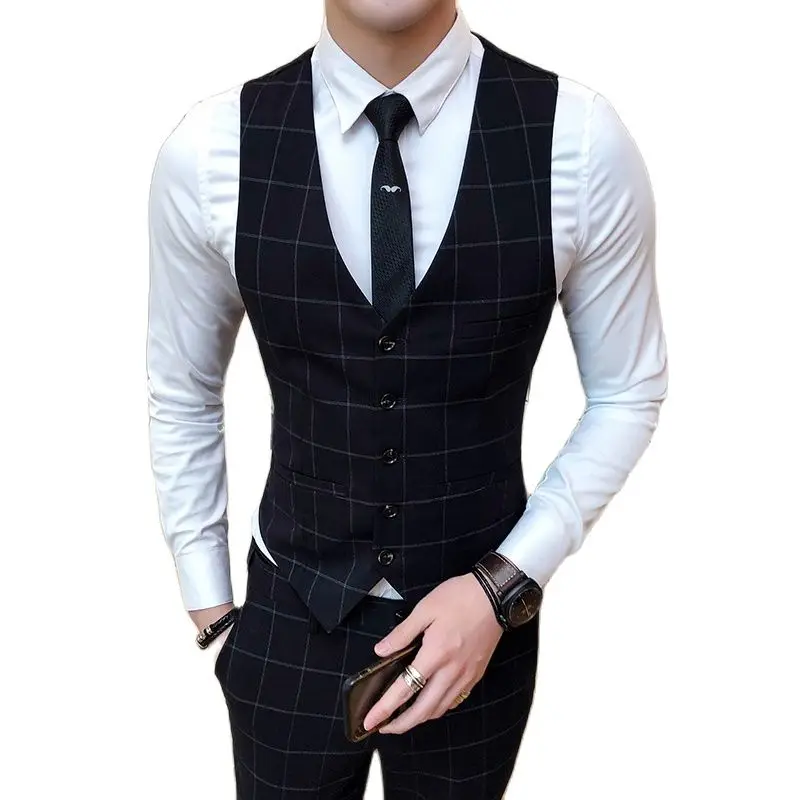 

Men's Gentleman England Plaid Slim V Neck High Quality Fashion Suit Vest / Male Business Formal Groom Wedding Dress Waistcoat