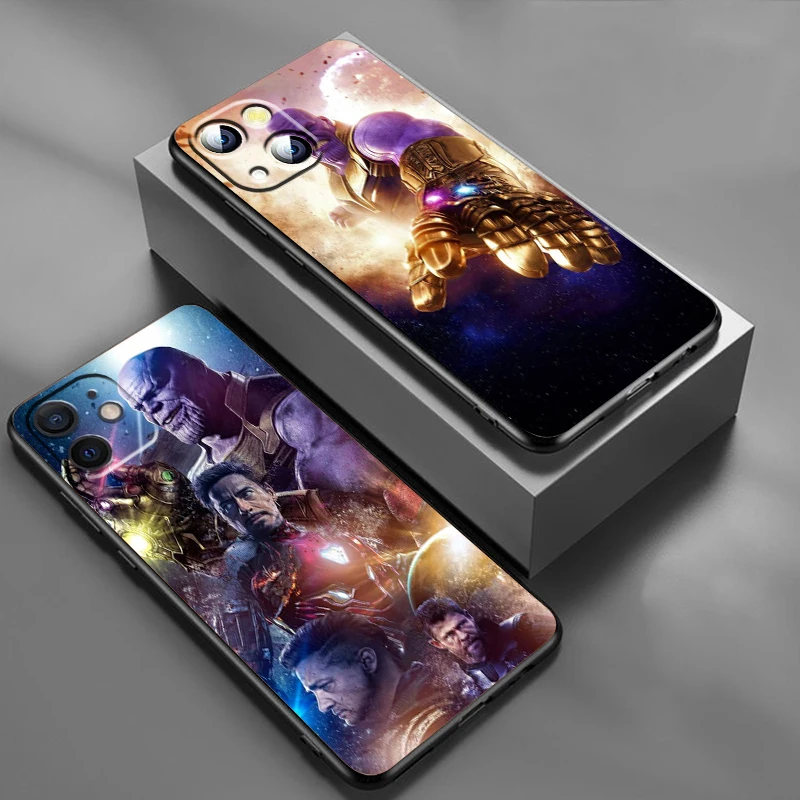 Marvel Spiderman Thanos Man for Apple iPhone 14 13 12 Mini 11 XS Pro Max X XR 8 7 6 Plus SE 2020 Black TPU Phone Case Funda Capa