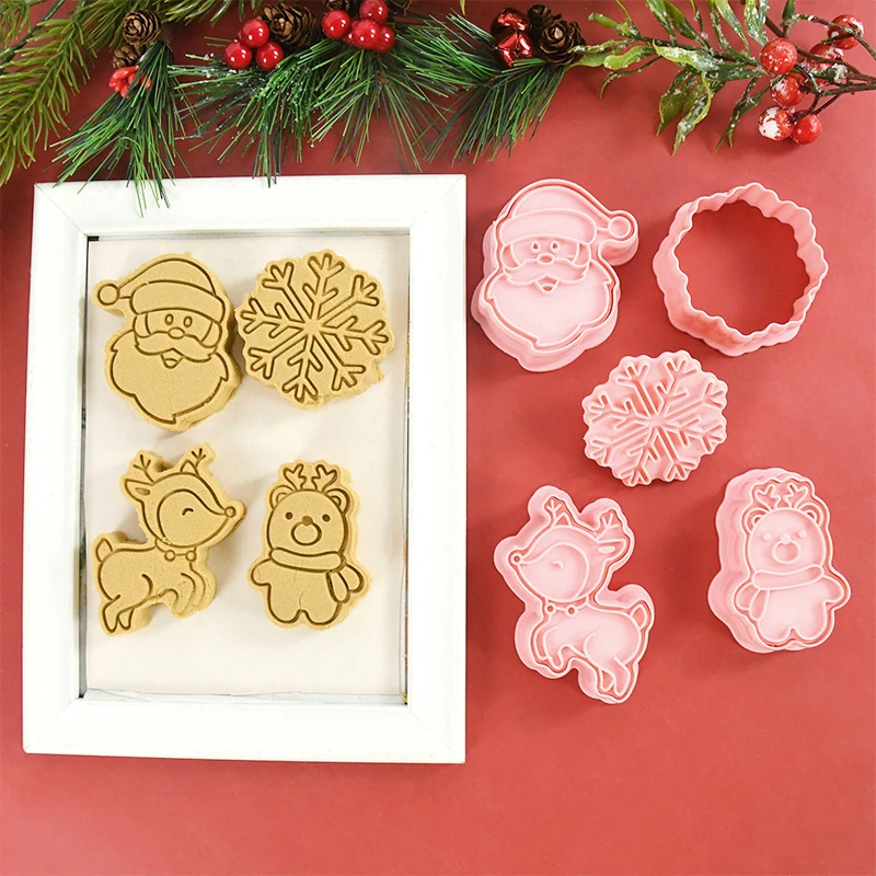

6pcs/sSet Christmas Plastic Cookie Mould Santa Snowman Tree Elk Cookie Mold Cookie Tool Baking Accessories Christmas Decoration