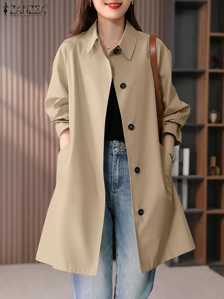 

ZANZEA Fashion OL Trench Coats Woman Long Sleeve Lapel Neck Jackets Vintage Solid Color Windbreak Autumn Casual Street Jacket