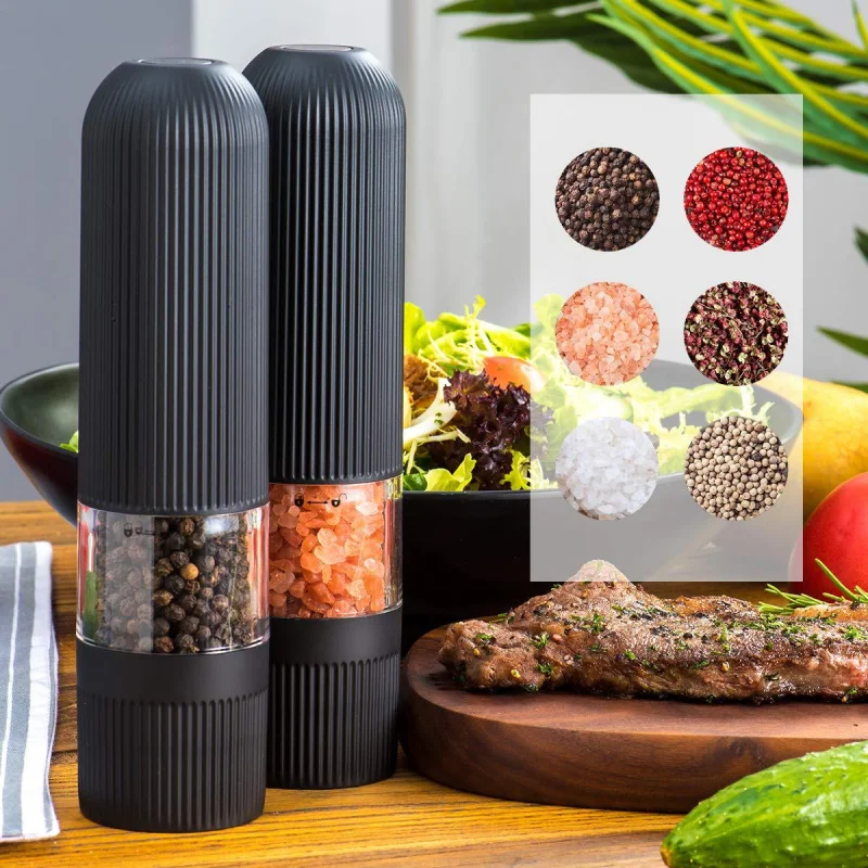 

Electric Salt Pepper Mill Set Abs Automatic Spice Herb Grinder Adjustable Coarseness Ceramic Core Kitchen Grinding Gadgets