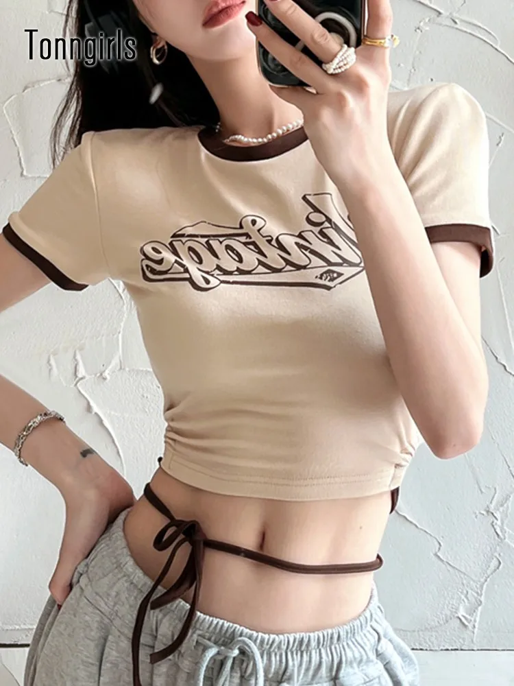 

Винтажная Футболка Tonngirls Y2k, женские футболки с коротким рукавом и графическим принтом, черная уличная одежда, гранж, Короткие топы, футболки...