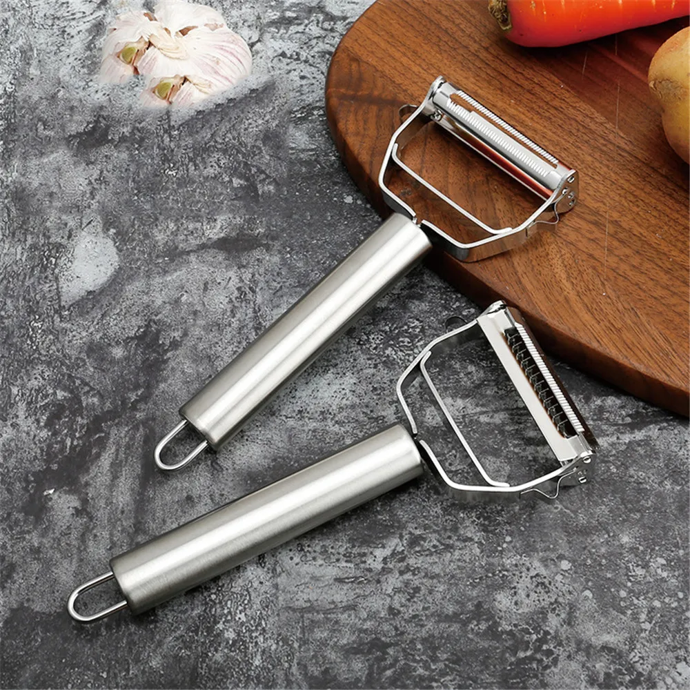 

Двойная Овощечистка для фруктов, фоторезак, острая многофункциональная терка из нержавеющей стали для картофеля и моркови, строгальный кухонный инструмент