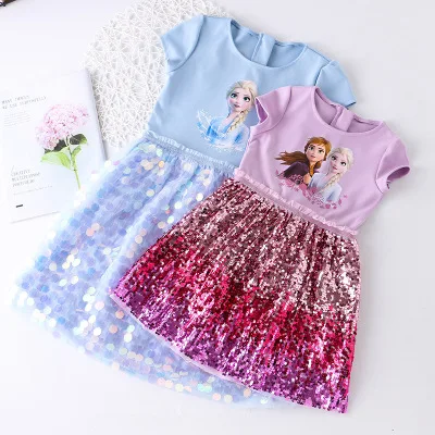 Kids Dress 2022 New Cotton Spring and Summer Frozen Girls Party Sequined Princess Toddler Girl Dresses | Детская одежда и обувь