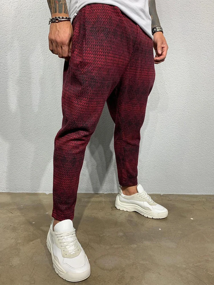 

Fashion Men Casual Office Pockets Trousers Summer Mens Fashion Drawstring Long Pants Vintage Striped Printed Slim Pencil Pants