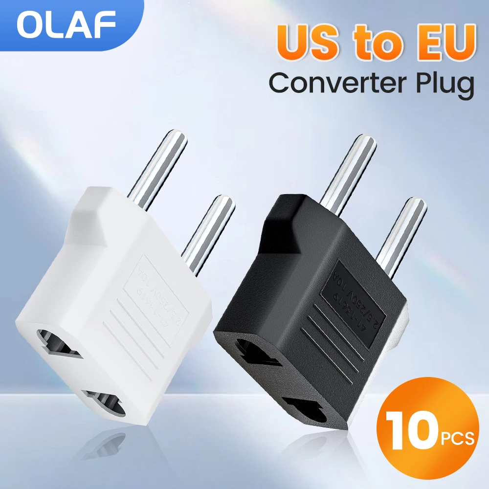 Elough 1-10pcs EU Plug Adapter Socket US To EU Plug Power Adaptor Converter American EU to US Plug Travel Adapter Socket Charger