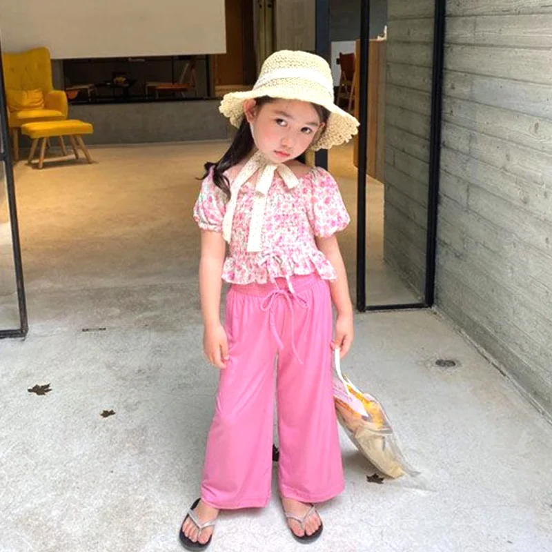 

Детская одежда, костюм, милый топ с ромбами и цветочным принтом, футболка, повседневные брюки, одежда для девочек, модная одежда высокого кач...