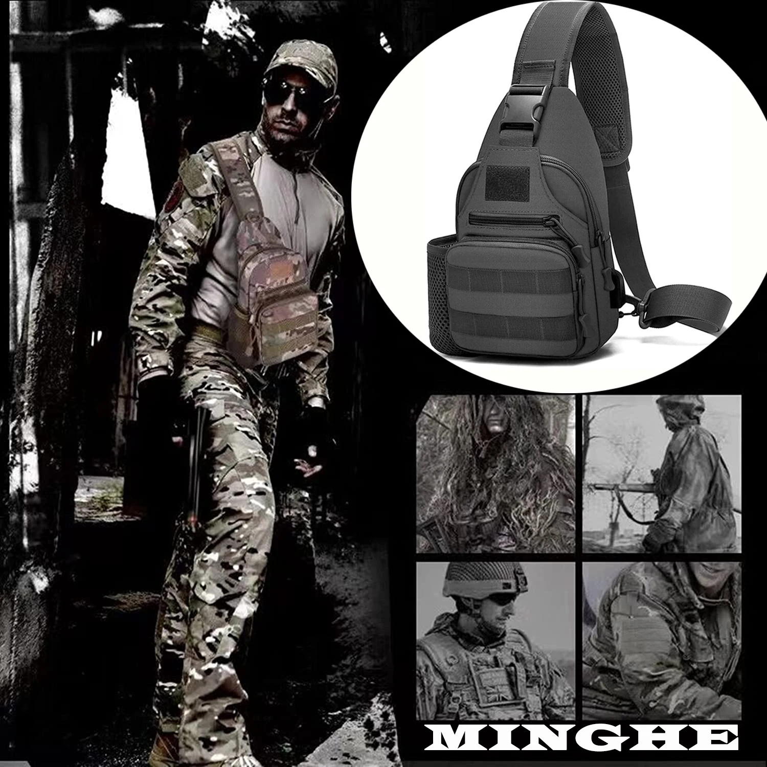 Armiya Men's Tactical Sling Bag, Small Shoulder Chest Molle Daypack Backpack for Cycling Hiking Camping Trekking