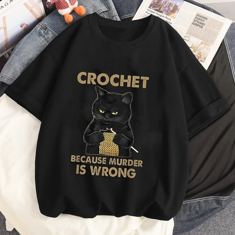 

Women Tshirt Crochet Because Murder Is Wrong Printing Tshirts Manga Summer Female T-shirt Tees Sports Slim Oversized T Shirts
