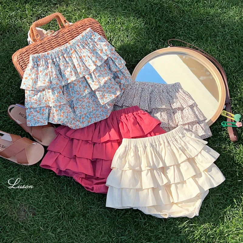 

Baby Flower Bud Shorts Girls' 2023 Summer New Broken Flower Cake Pants Children's Casual Shorts 12M-5Y