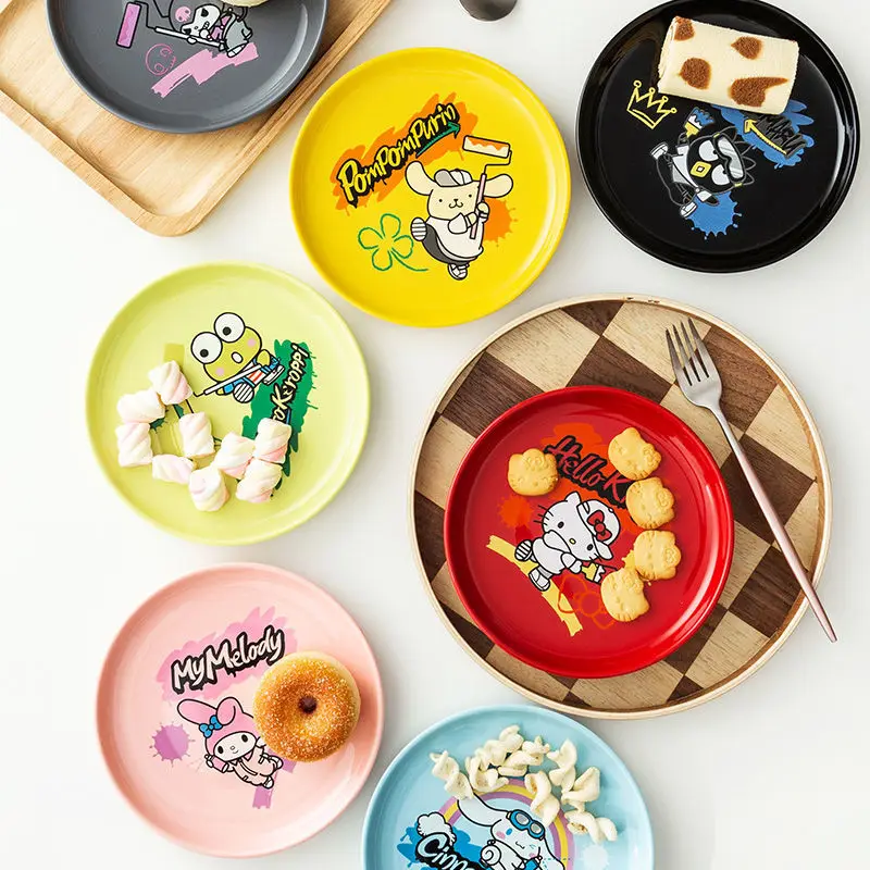 

Sanrio Hello Kittys Cute Cartoon Ceramic Plate My Melody Cinnamoroll Kero Kero Keroppi Household Dish Plate Disc Bowl Tableware