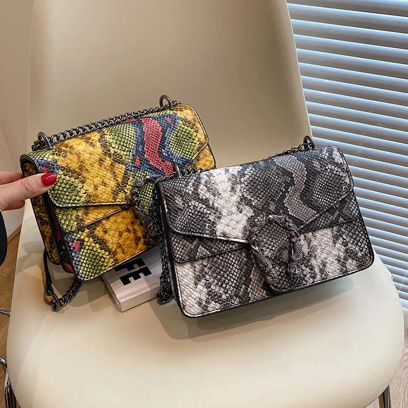 Индивидуальная модная женская сумка через плечо со змеиным дизайном и цепочкой