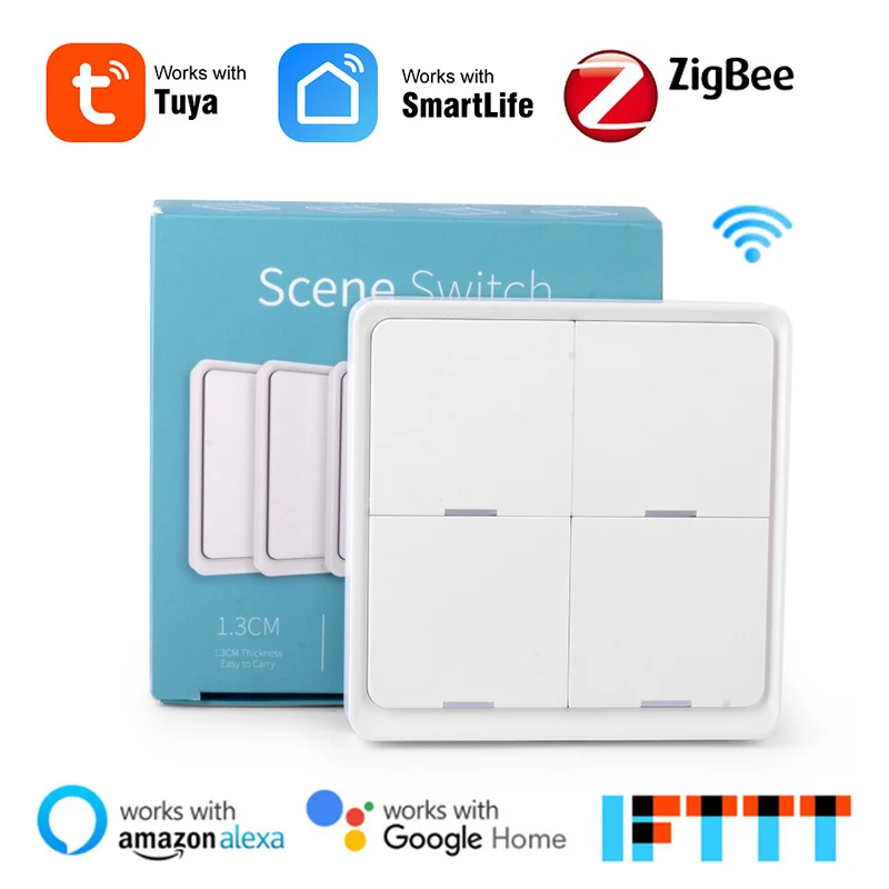 

Беспроводной смарт-переключатель Tuya ZigBee, двусторонняя панель на 4 кнопки, работает с приложением Zigbee Gateway, для умного дома, без проводов