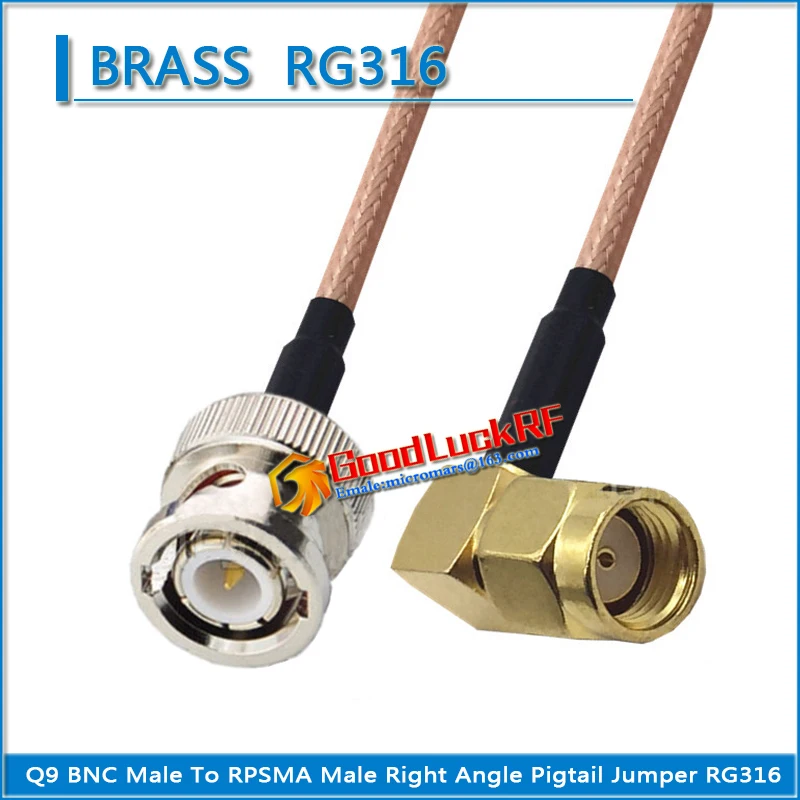 

1X Pcs Q9 BNC Male To RPSMA RP-SMA RP SMA Male 90 Degree Right Angle Pigtail Jumper RG316 Extend Cable RF Connector Low Loss