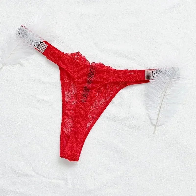 VS-Calcinha de Renda Cintura Baixa Feminina Sutiã Strass Thong Roupa Interior Conforto Letras Sexy Marca