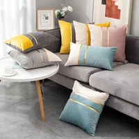 soft comfortable velvet sofa cushion fashion contrast color gold bar stitching pillowcase decorative pillows for sofa bedhome