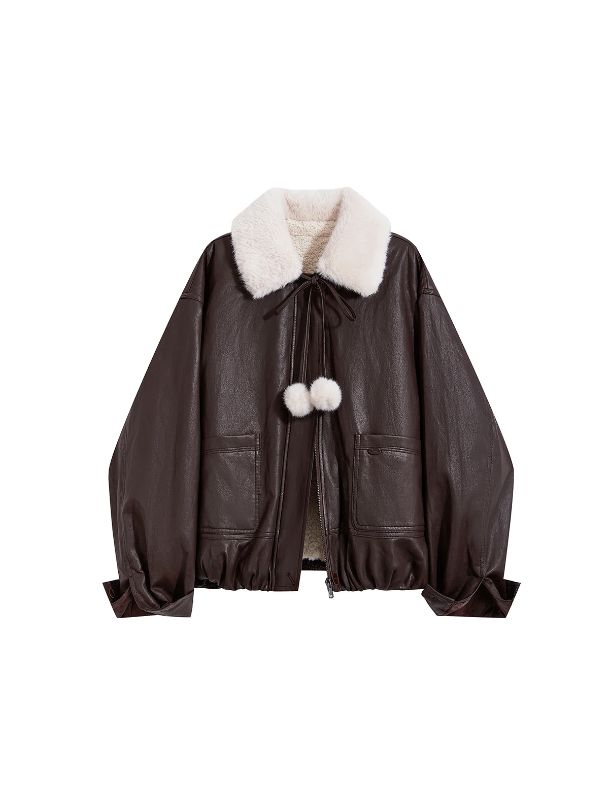 Zhang Doudou Maillard кофейного цвета кожаное пальто верхняя одежда женская осенне-зимняя