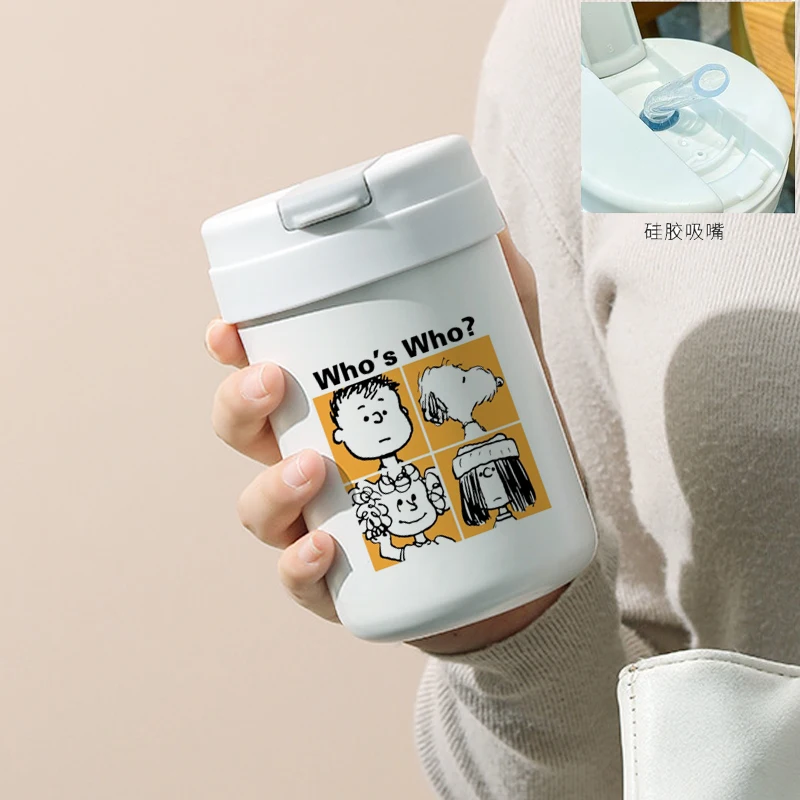 Фото Новая чашка-термос Snoopy, мультяшная высококачественная чашка из нержавеющей стали, сохраняющая холод, сохраняющая горячую кофе, мужская и женская соломенная изоляционная чашка для воды №2