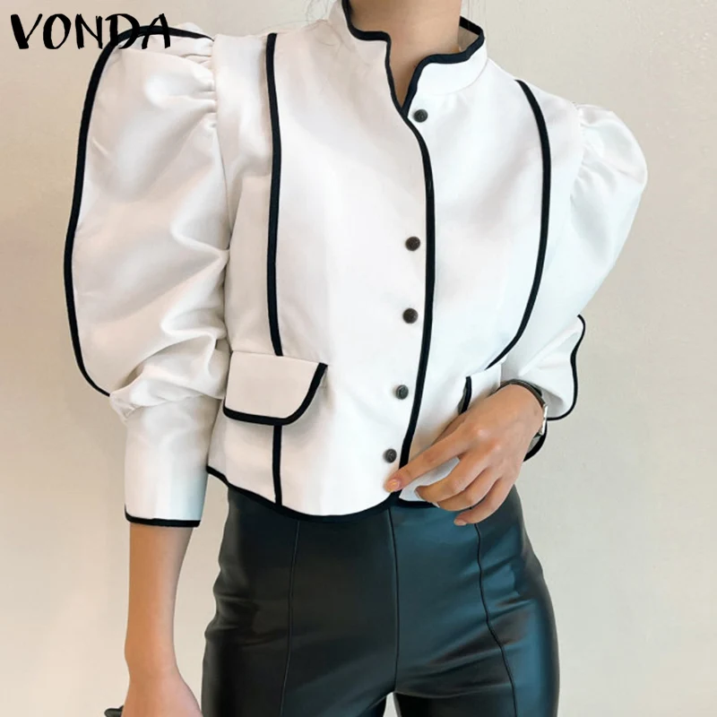 

Women Jackets 2022 VONDA Casual Turtleneck Office Formal Jackets Ladies Lantern Sleeve Party Coats Ladies Outerwears manteau