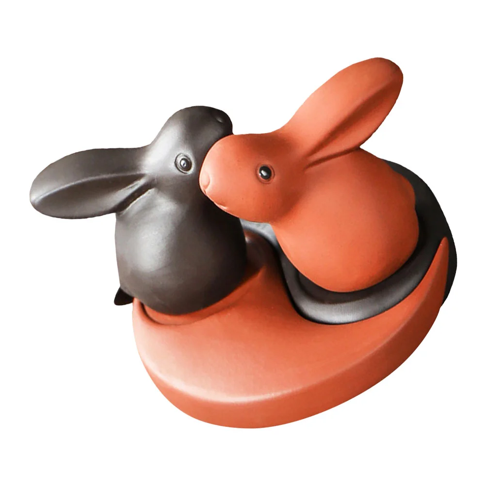 

1Set Tea Chinese Clay Fu Rabbit Bunny Figurine Tea Tray Decoration Fu Tea Figurine