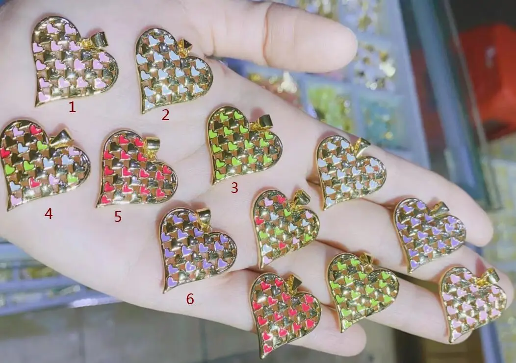 

2pcs heart red yellow pendant Charm for neckalce Bracelet Gold Plated Copper CZ Crystal Jewelry Making gdh4