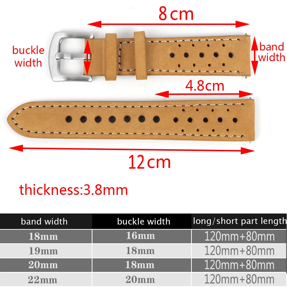 Cowhide Leather Watch Strap 18mm 19mm 20mm 22mm Watchband Vintage Wrist Strap Belt  Accessories Quick Release Watch Band #BF