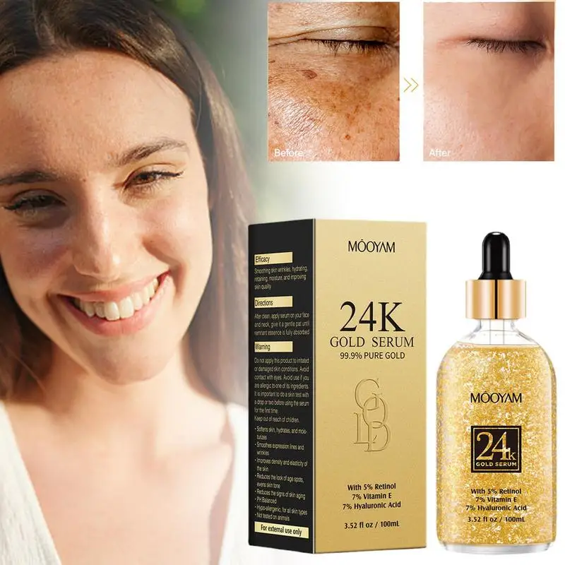 

24K Gold Vitamin E Facial Essence Skin Complexion Pore Minimizer Anti-Age Face Oils With Hyaluronic Acid Glowing Skin Face Serum