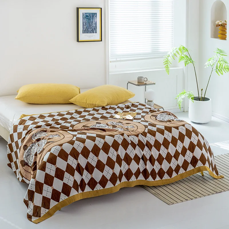 

New Nordic Bamboo Cotton Blankets Throws Summer Thin Quilt Office Nap Blanket Soft Multifunctional Sofa Towel Bedspread Luxury