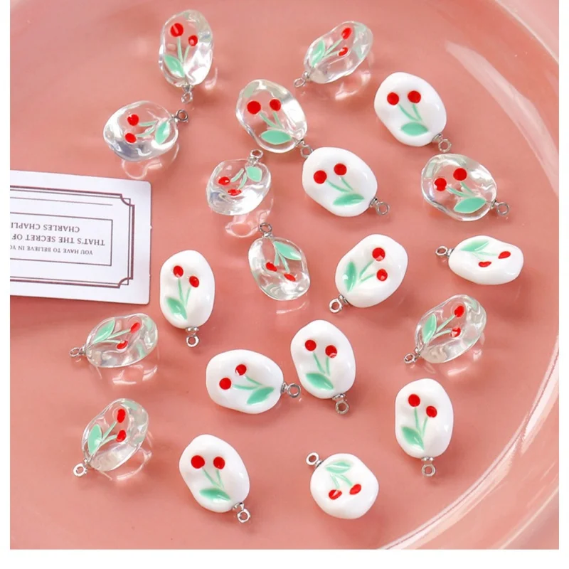 

Japanese ins Cute Cherry Resin Pendant Beaded diy Handmade Necklace Bracelet Material Jewelry Accessories Loose Beads Original